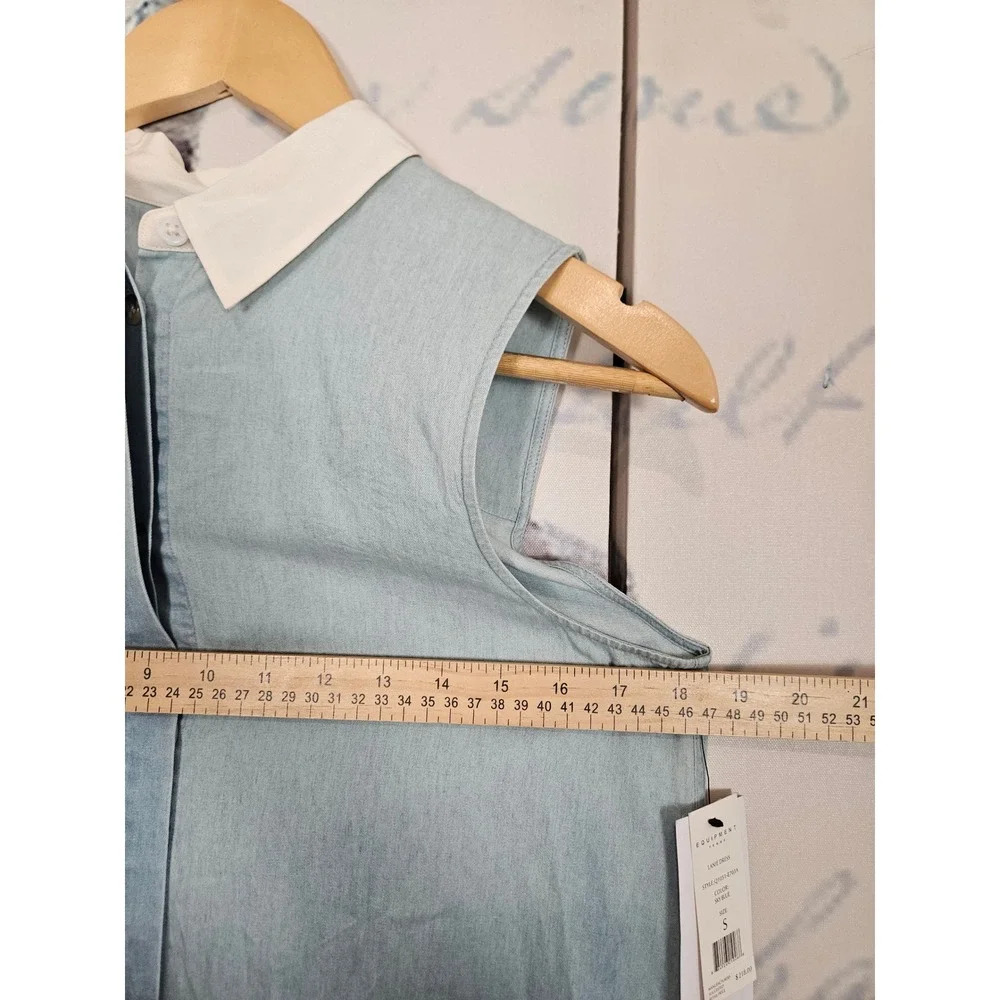 NWT Equipment Femme Lanie Dress S Blue Sleeveless Cotton Contrast Collar Mini